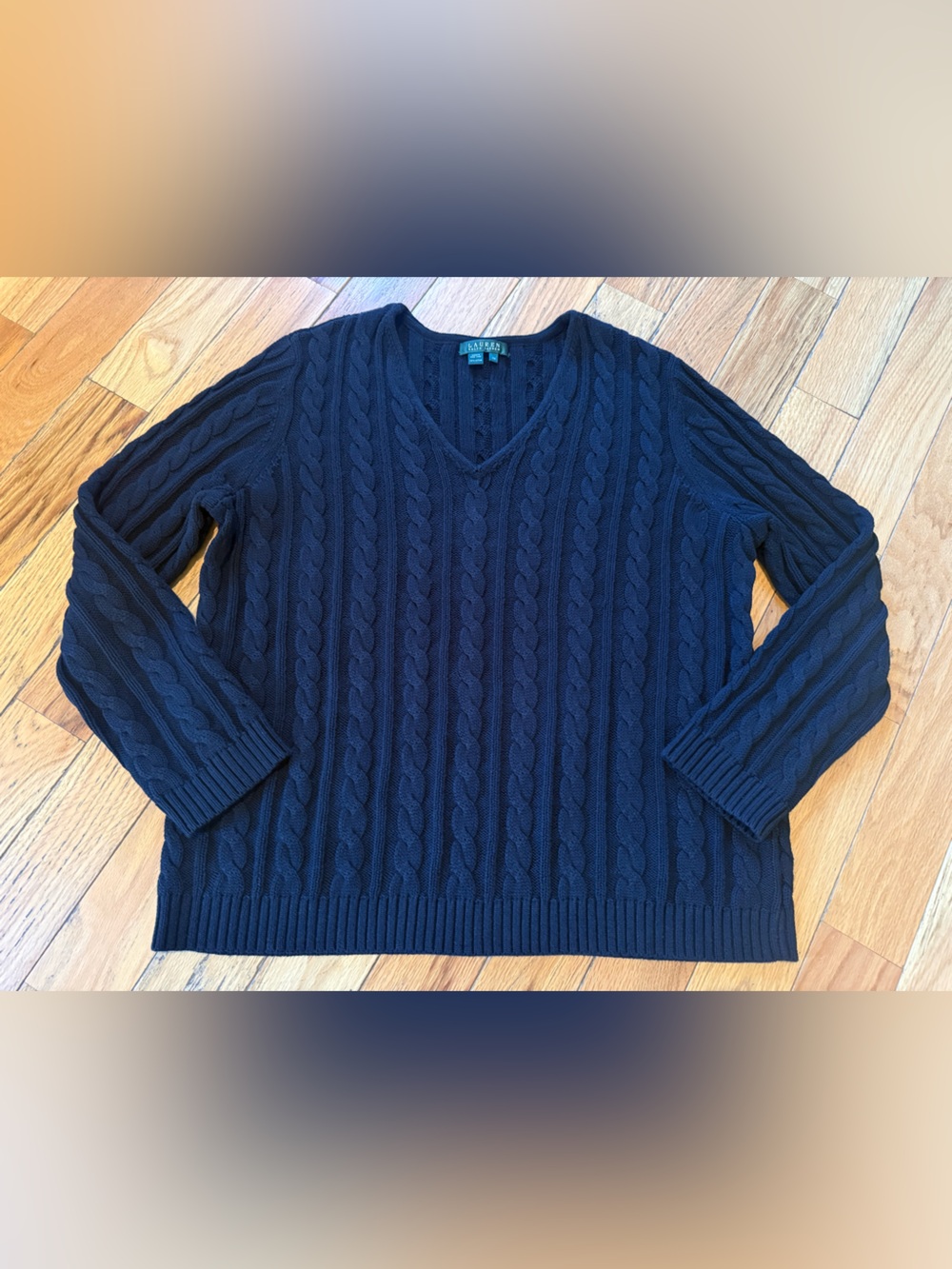 Vintage Lauren Ralph Lauren Sweater Women’s Size 2X Black Cable Knit V Neck 90s